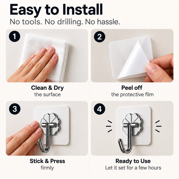 Clean, peel, stick, press. That is the whole job.